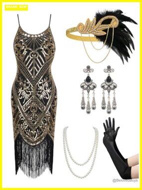 Flapper Dress 1920s Sequin Fringe Cocktail Dress Roaring 20s